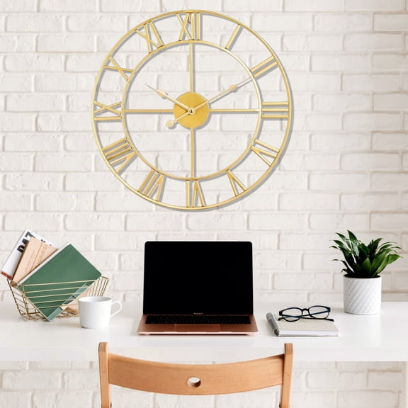 24 Inch Large Wall Clock Home Decorative Metal Clocks for Living Room Modern Decor (Gold)
