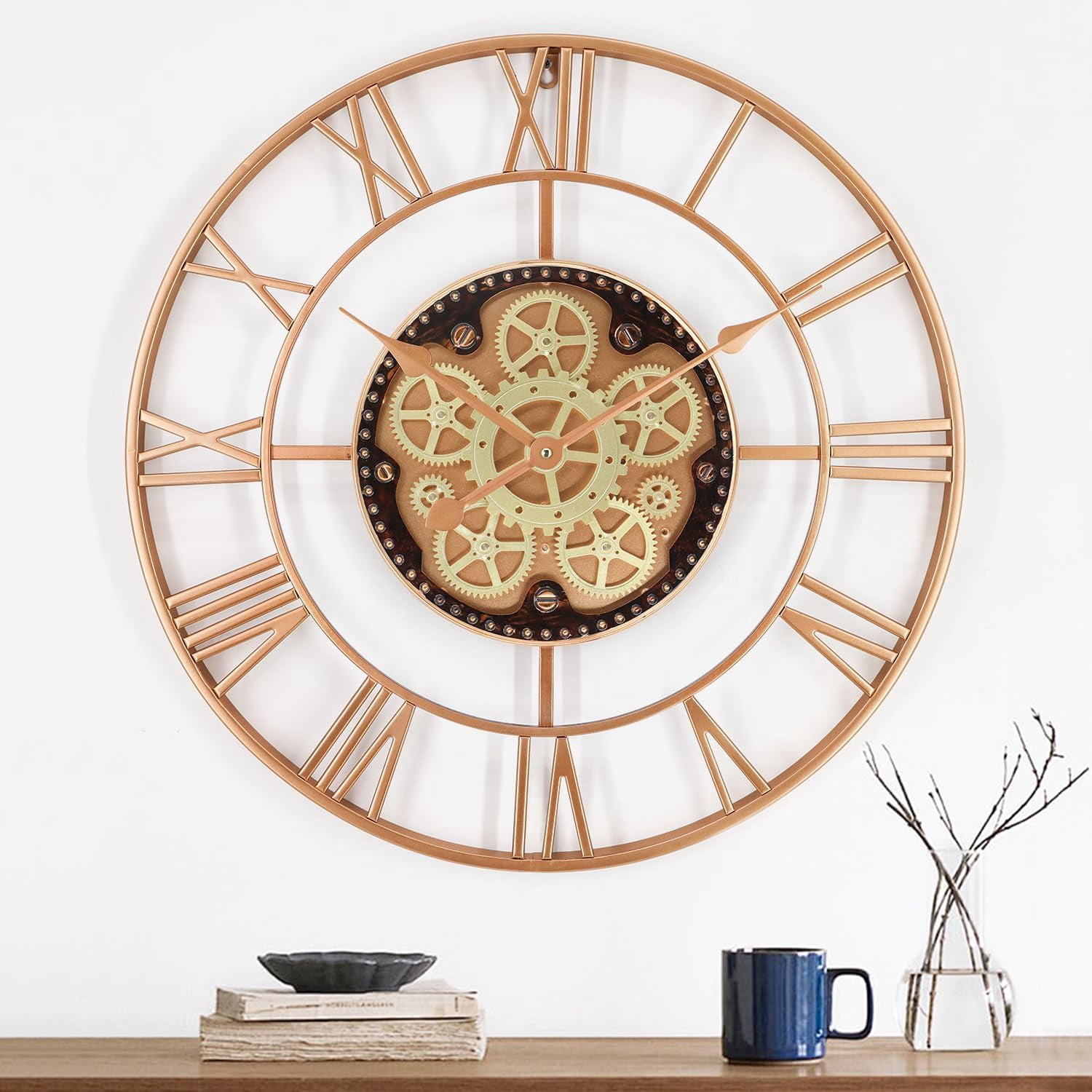24 Inch Large Wall Clocks for Living Room Decor with Moving Gears,Large ...