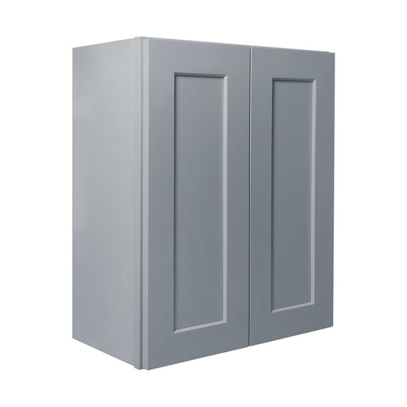 24 Inch Laundry Room Cabinets Wall Mounted, Solid Wood Over The Toilet Storage Cabinet, Bathroom Organizer Cabinets with 2 Shaker Door & Shelves, Easy to Assemble for Kitchen, Garage - Light Grey
