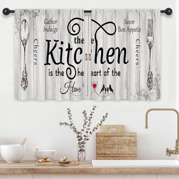 24 Inch Length for Small Windows 2 Panel Set Rustic Kitchen Curtains Short Vintage Country Wooden Board Farmhouse Rod Pocket Farm Retro Wood Funny Quotes Bedroom Living Room 24x26 Inch