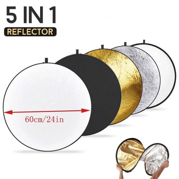 24 Inch Lighting Reflector 5-in-1 Collapsible Multi-Disc Light Reflector with Bag Reflector for Photo Studio Photography Outdoor Lighting Translucent Silver Gold White Black