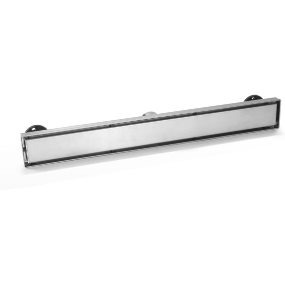 24-Inch Linear Shower Drain with Brushed SS304 Stainless Steel & 2 in 1 Flat, Tile Insert Cover. Adjustable Rectangle Shower Floor Drain, Floor Shower Drain [with ABS Shower Drain Base]