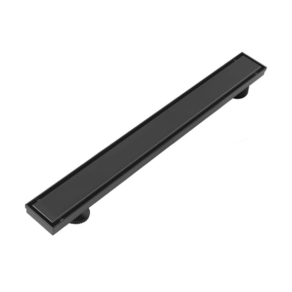 24 Inch Linear Shower Drain, Matte Black, 304 Stainless Steel, Reversible Cover, Hair Strainer, Leveling Feet
