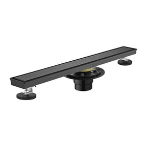 24 Inch Linear Shower Drain, Matte Black 304 Stainless Steel with Removable Cover, Hair Strainer & Leveling Feet, Flange Included