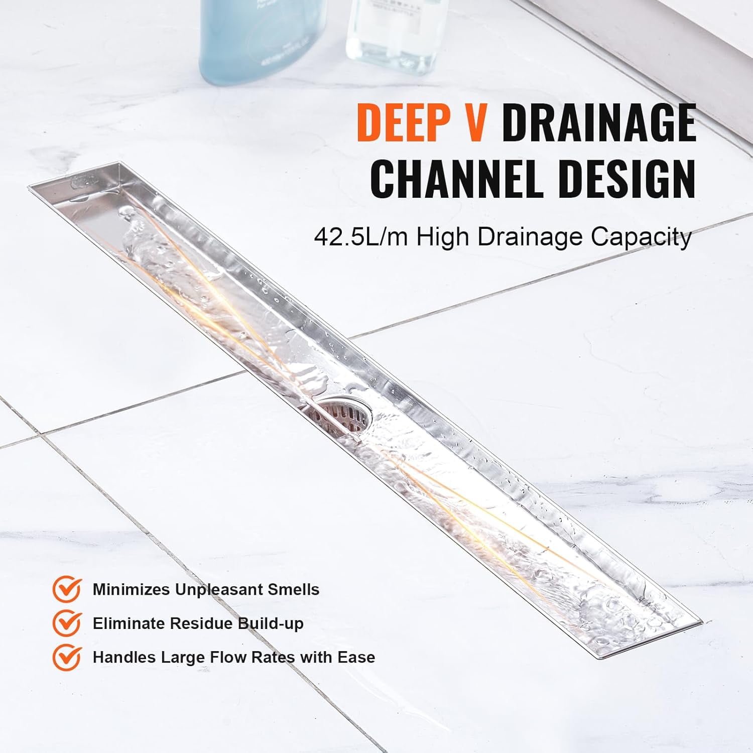 24 Inch Linear Shower Drain Offset with Tile Insert Cover,Brushed 304 ...