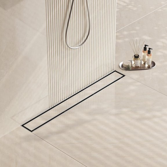 24-Inch Linear Shower Drain- with 2-in-1 Flat & Tile Insert Cover, Brushed 304 Stainless Steel Rectangle Floor Drain,Floor Drain