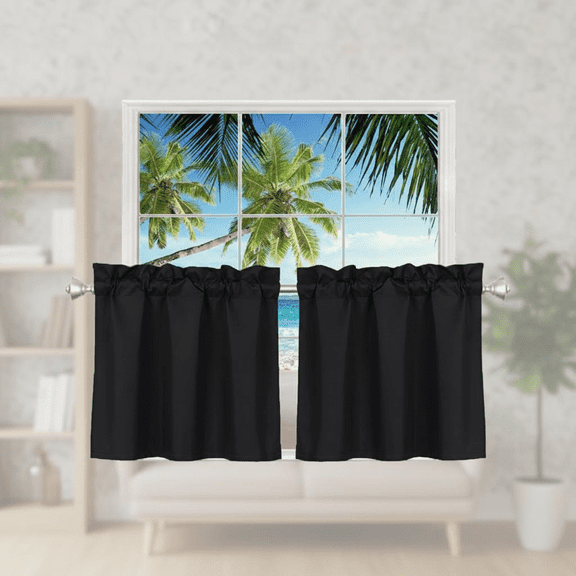 24 Inch Long Blackout Curtains for Small Windows, 2 Panels with Rod Pocket - Half Window Treatment for Kitchen, Cabinet, Basement, Camper, 30 Inches Wide, Black