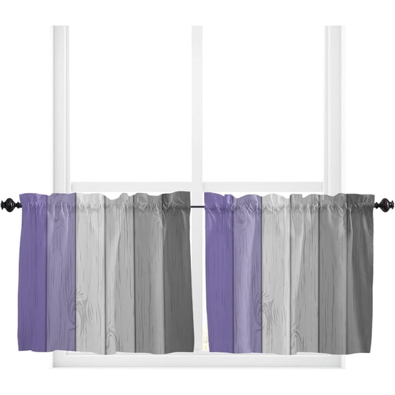 24 Inch Long Tier Curtains for Kitchen, Retro Farmhouse Purple and Brown Ombre Wood Grain Bathroom Window Curtains Rod Pocket Short Curtains Window Treatment Tiers for Living Room Farmhouse 2 Panels