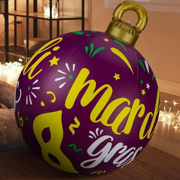 24 Inch Mardi Gras Giant Inflatable Valentine'S Day Inflatable Ball Decorations Outdoor Blow Up Balls Yard Ornaments Hanging Decorated Ball Ornaments For Yard Lawn Outdoor Mardi Gras Inflatable