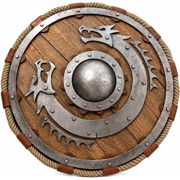 24 Inch Medieval Warrior Wooden Viking Shield Round Shield Dragon Face Viking Rustic Vintage Home Decor Gifts Brown