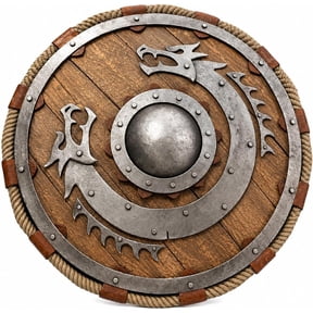 24 Inch Medieval Warrior Wooden Viking Shield Round Shield Dragon Face Viking Rustic Vintage Home Decor Gifts Brown