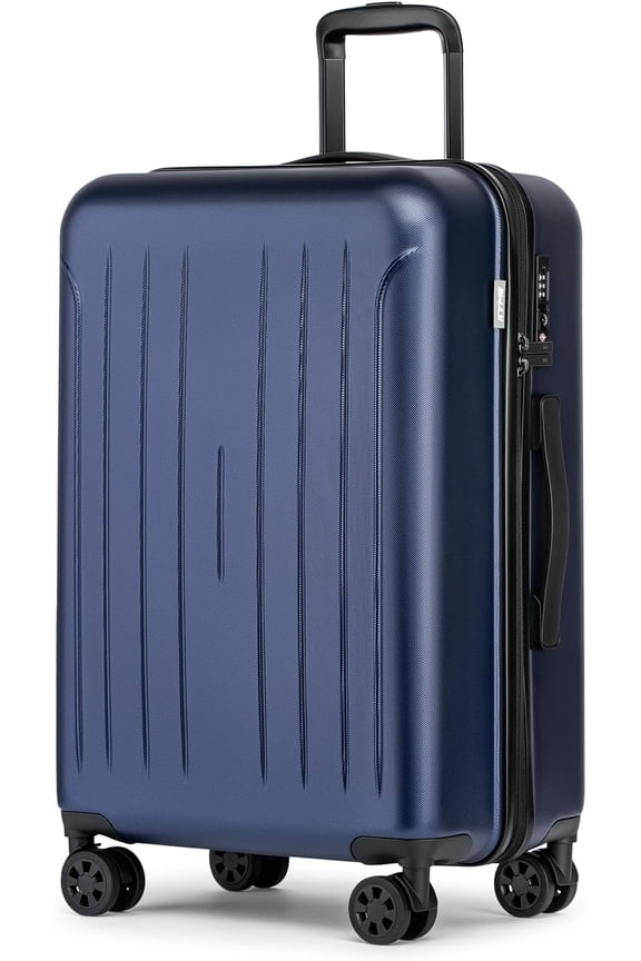 24-Inch Medium Luggage with Dual 360? Spinner Wheels Hardshell Checked TSA Approved Suitcase for Lightweight Travel (Navy Blue, 24" Checked)