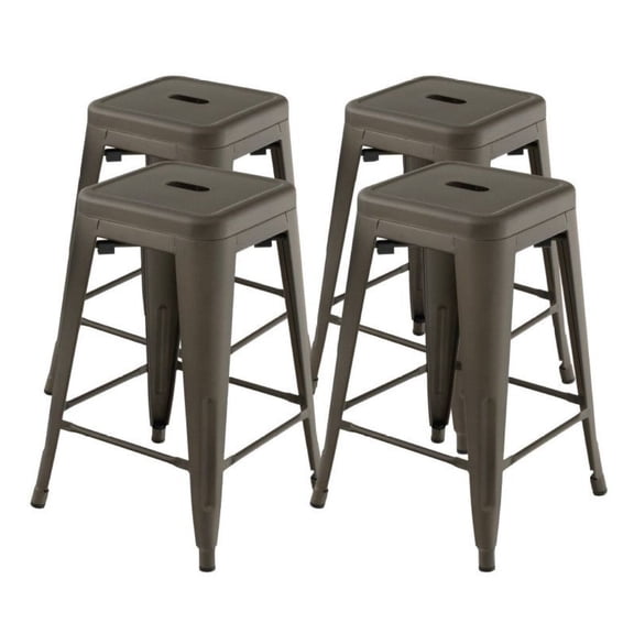24 Inch Metal Bar Stools 4 Pack, Tolix Style Stackable Counter Height Chairs
