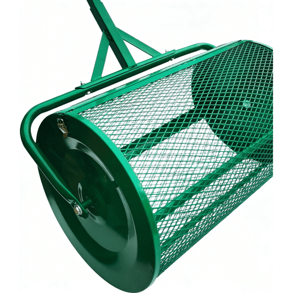 24 Inch Metal Compost Peat Moss Spreader Roller - Green Lawn Garden Top Dressing Tool