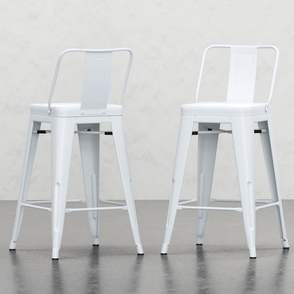 24 Inch Metal Counter Height Stools ( Of 2) - Industrial Style With Heartening Curved Backs And Footrests White Powder Coating 24" Stool 2 In Contemporary Design For Stability Comfort