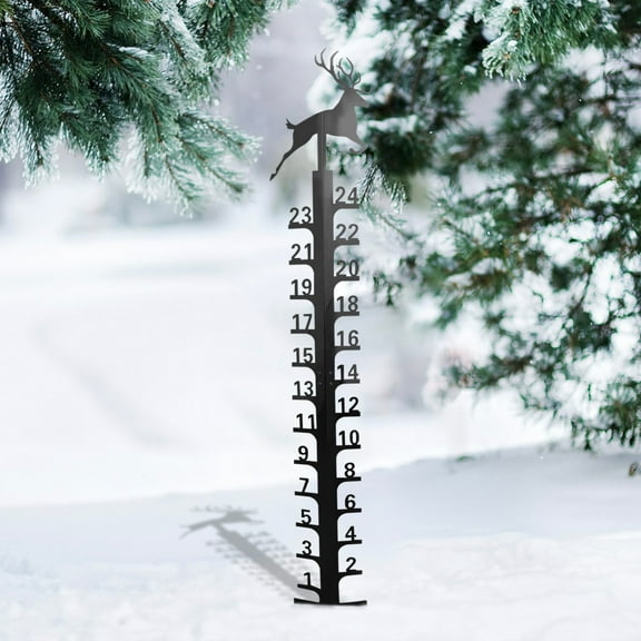 24 Inch Metal Snow Gauge Outdoor Garden Measurement Tool Christmas Decoration with Snowflake - Industrial Coating Easy Installation for Winter Weather Tracking(Black)
