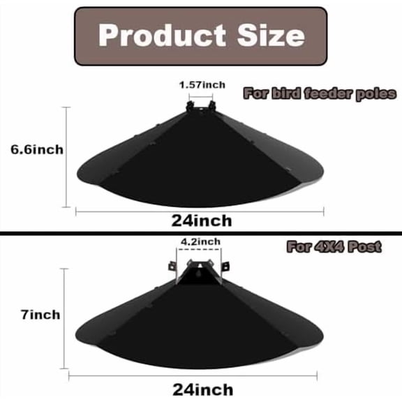 24 Inch Metal Squirrel Baffle,Adjustable Opening Size, for Up to 4x4 Wide Wooden Post,Squirrel Baffle for Bird Feeders Without Removing Bird Feeder Poles Or Shepherd's Hooks.Deep Black 1Pack
