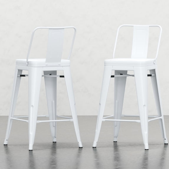 24-Inch Metal Stools Set for Counter (2 Pieces) | Supportive Seating for High Top Tables | High-Quality Iron Construction with White Coating | Curved Backs with Vertical Slat for Comfort