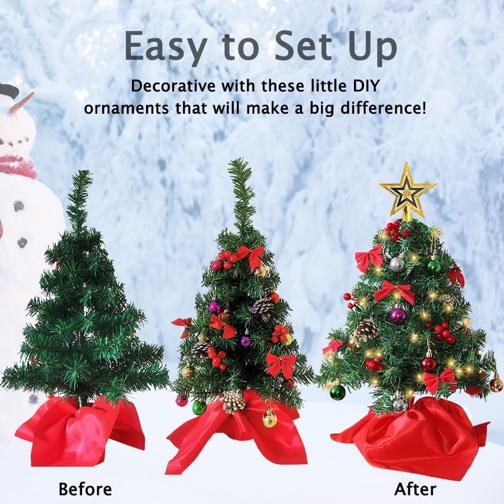 24 Inch Mini Christmas Tree Set, Table Top Artificial Christmas Trees ...