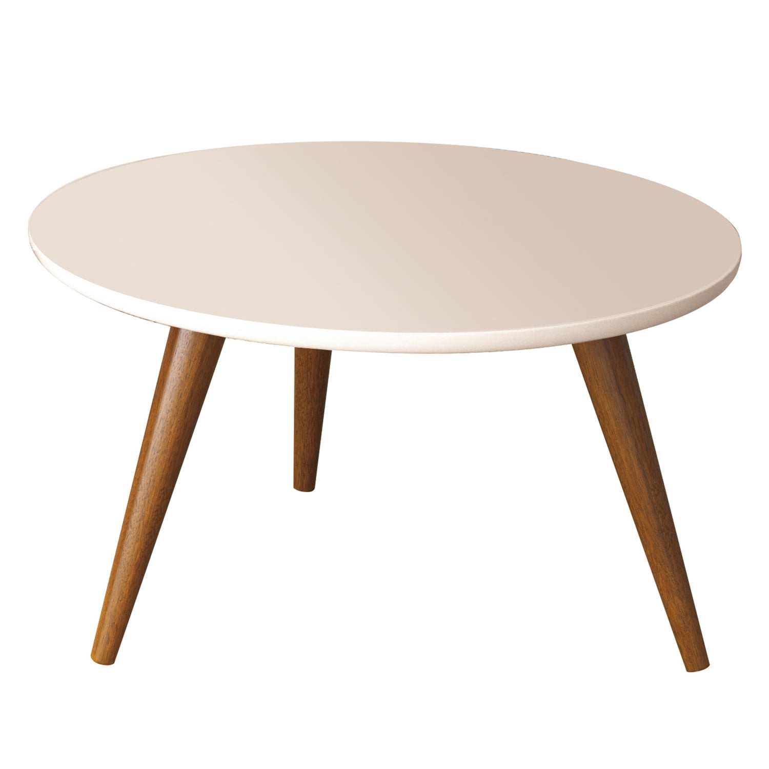24" Round Off-White Mango Wood Coffee Table with Tapered Legs
