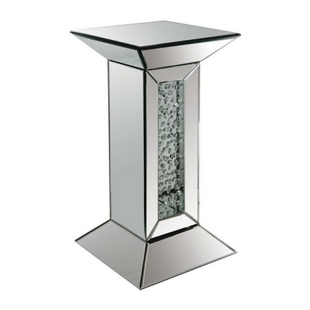 24 Inch Modern End Table Square Mirror Top Faux Crystals Inlay Silver - Saltoro Sherpi