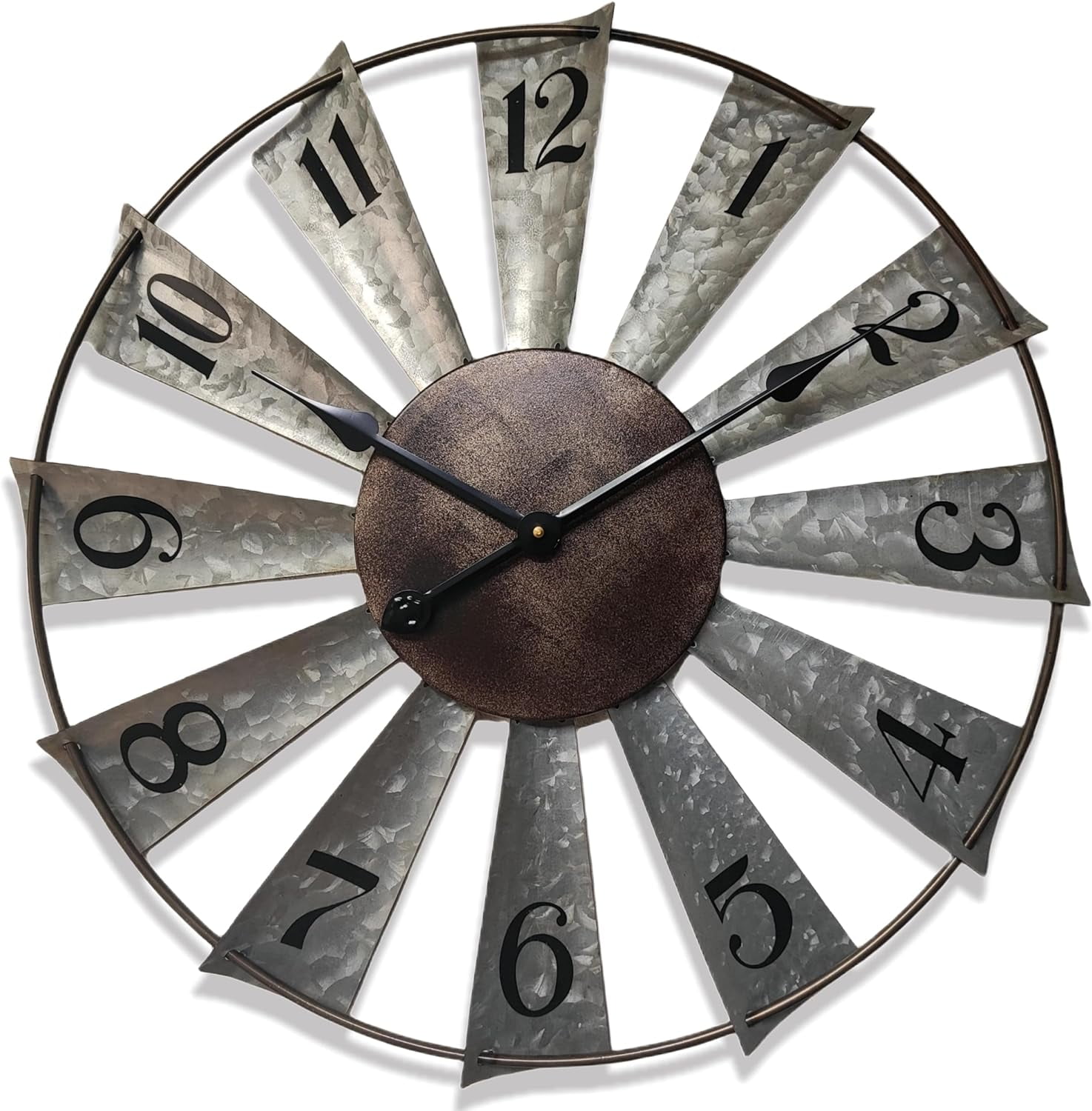 24 Inch Galvanized Metal Windmill Wall Clock