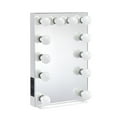 thumbnail image 1 of Benjara 24 Inch Modern Lighted Mirror, 2 Power Outlets, 12 Bulb Sockets, White, 1 of 6