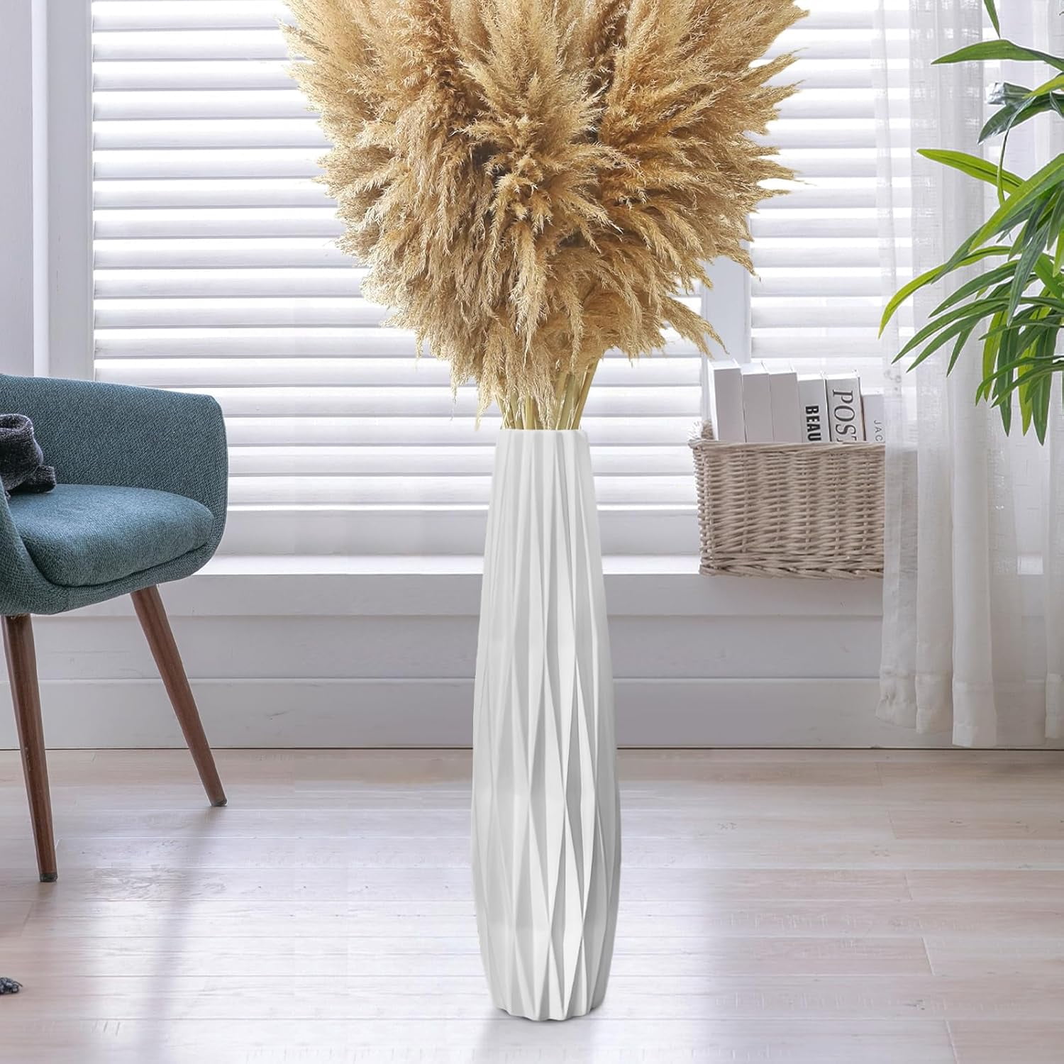 24-Inch Modern Minimalist White Matte Ceramic Floor Vase, Vases ...