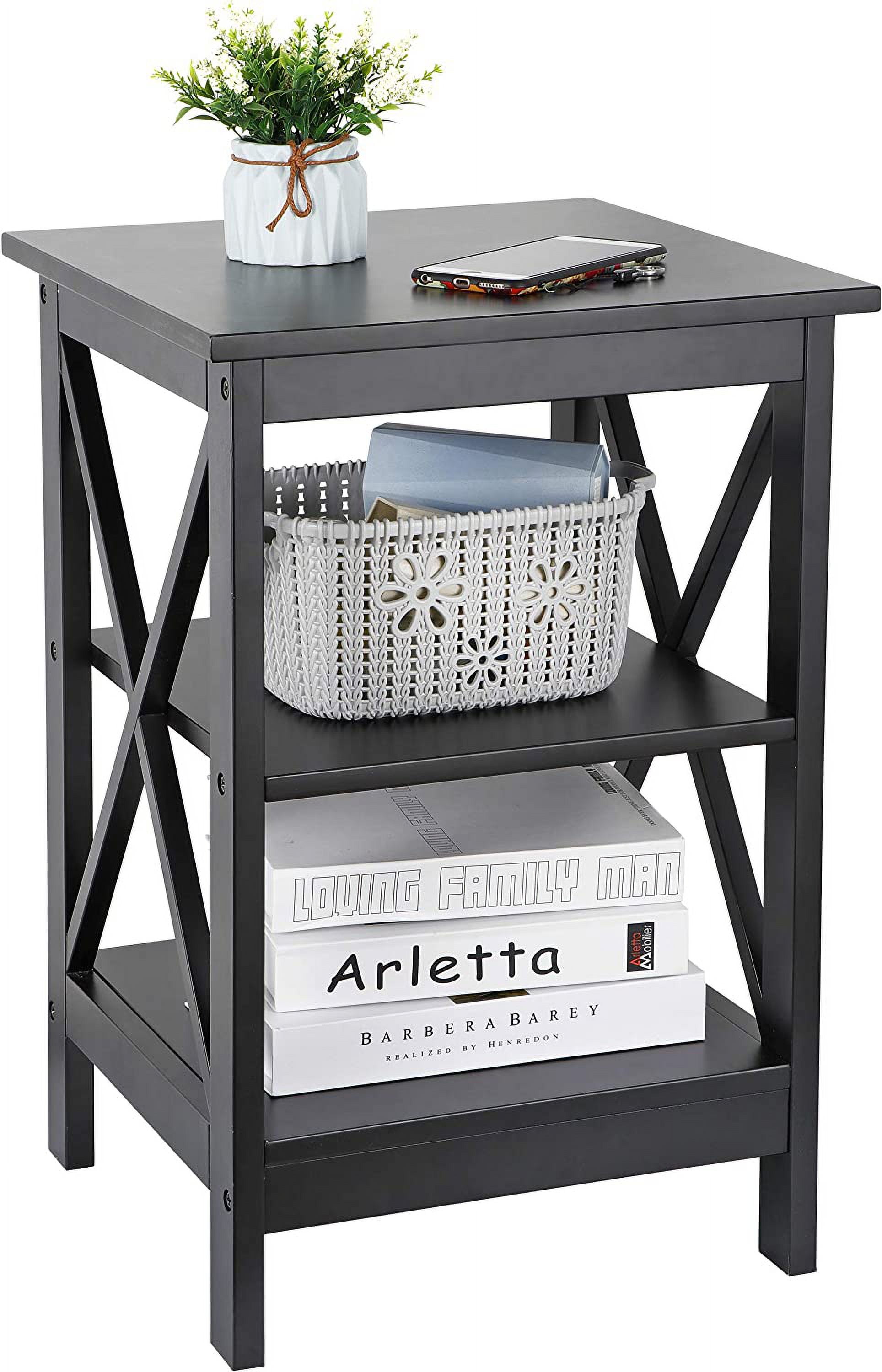 24 Inch Modern Simple X-Design Side End Table 3-Tier Sofa Side with ...