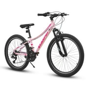 24 Inch Mountain Bicycles, 21 Speed Bike for Womens Mens, Female Bicycles V-Brake Outdoor Cycling Snow Commuting City Bike to School Work