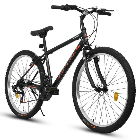 24 Inch Mountain Bike for 10+ Years Old, 21 Speeds Commuter Bike with V Brake and Steel Frame, Rigid Suspension MTB Bicycle for City Trail Beach Snow, Black-Red