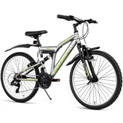 QARSWA 24 in Mountain Bike, 21 Speed Full Suspension Bicycle with Dual Fenders and Adjustable Saddle for Teens and Adults