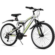 QARSWA 24 in Mountain Bike, 21 Speed Full Suspension Bicycle with Dual Fenders and Adjustable Saddle for Teens and Adults