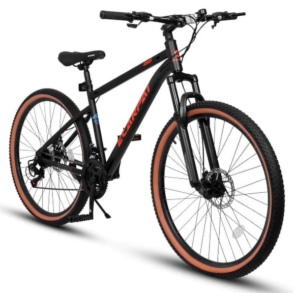 Aezusy 24 inch Mountain Bike, 21-Speed Mens Trail Bike,High Carbon Steel, Disc Brakes, Red