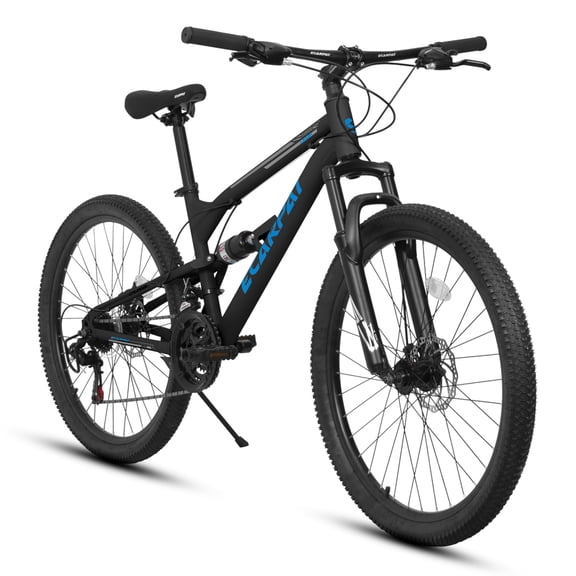 24-Inch Mountain Bike,21-Speed Steel Frame with Dual Suspension – Black&Blue