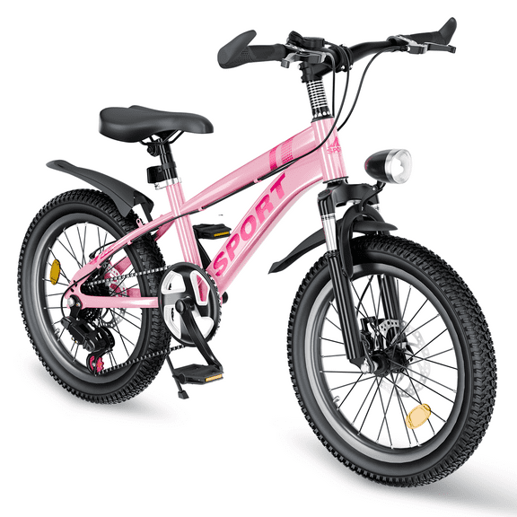 24 Inch Mountain Bike, 7-Speed Gears with Dual Disc Brakes, Shock Absorber Front Fork & LED Light, Silver & Pink