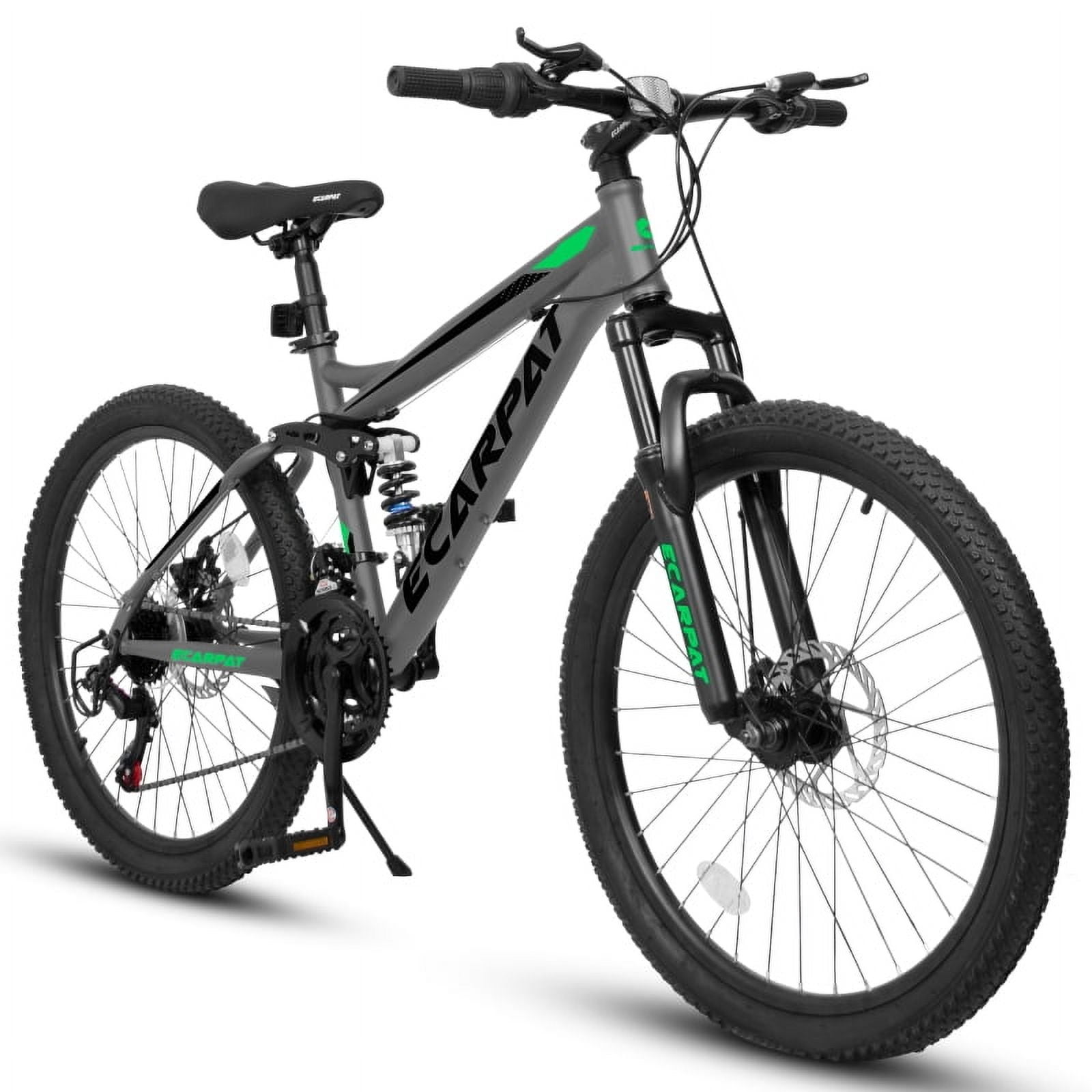 24 Inch Mountain Bike Full Suspension 21-Speed Grip Shifters High Carbon Steel Frame Mechanical Disc Brakes Unisex for Adults