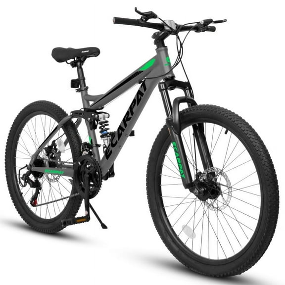 24 Inch Mountain Bike Full Suspension 21-Speed Shifter High Carbon Steel Frame Mechanical Disc Brakes for Adults Unisex