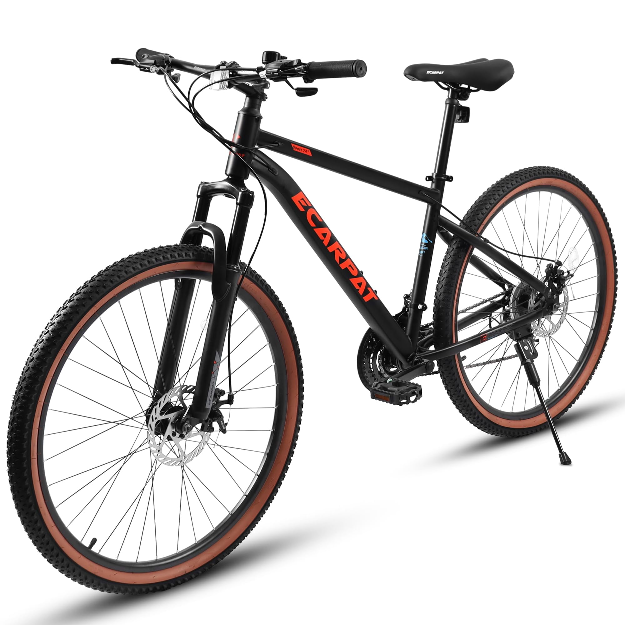 24 Inch Mountain Bike for Teenagers with High Carbon Steel Frame, Disc Brakes, Brown Edge Tires | Durable design, 21 speeds, ideal for school commuting and everyday rides, fits heights 4'9”-5'4”
