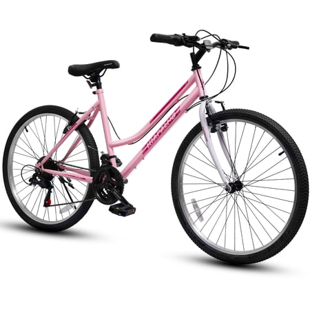 24 Inch Mountain Bike for Girls Women, 21 Speed Mountain Bicycle with V-Brake and Carbon Steel Frame, Female Commuting City Bike to School Work, Pink