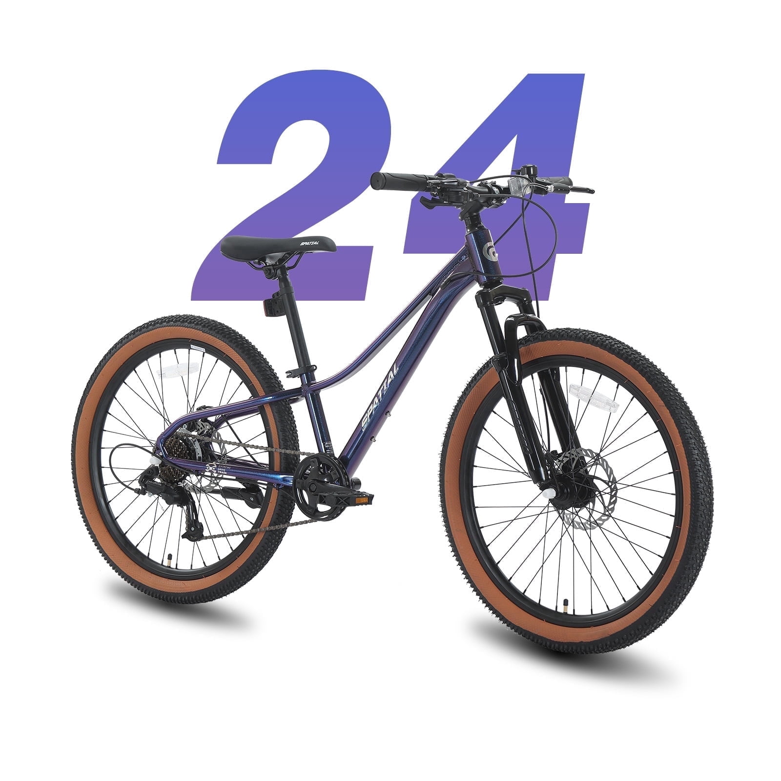 24 Inch Mountain Bike for Teens, 7-Speed, Aluminum Frame, Dual Disc Brakes, Suspension Fork, Unique Gradient Color (Blue/Purple/Red)