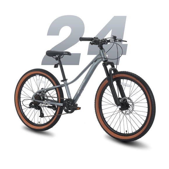 24 Inch Mountain Bike for Teens, 7-Speed, Aluminum Frame, Dual Disc Brakes, Suspension Fork, Unique Gradient Color (Blue/Purple/Red)