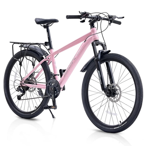 24 Inch Mountain Bike for Women, NEORIVERE 21-Speed Women's Mountain Bike with Suspension Fork, Dual Disc Brakes, Rear Rack & Internal Cable
