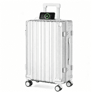 JaxShark 24‑Inch Hardside Checked Luggage with USB Charging Port & Cup Holder,Silver