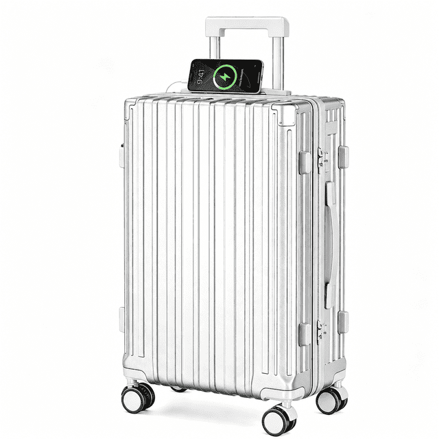 JaxShark 24‑Inch Hardside Checked Luggage with USB Charging Port & Cup ...