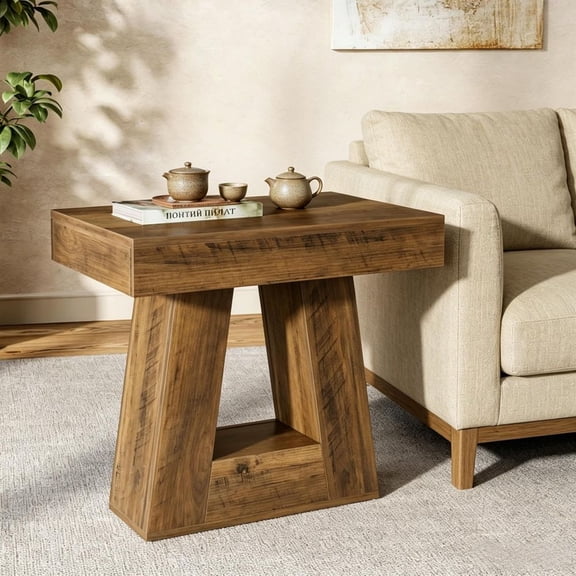 24 Inch Narrow 2 Tier End Table With Trapezoid Base Modern Minimalist Side Table For Living Room Bedroom Hallway