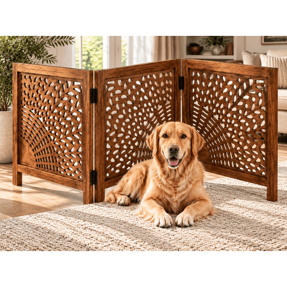 Wooden Town Wooden 3 Panel Freestanding Pet Gate Foldable Portable Indoor Dog Gate Natural Wood 24 inch