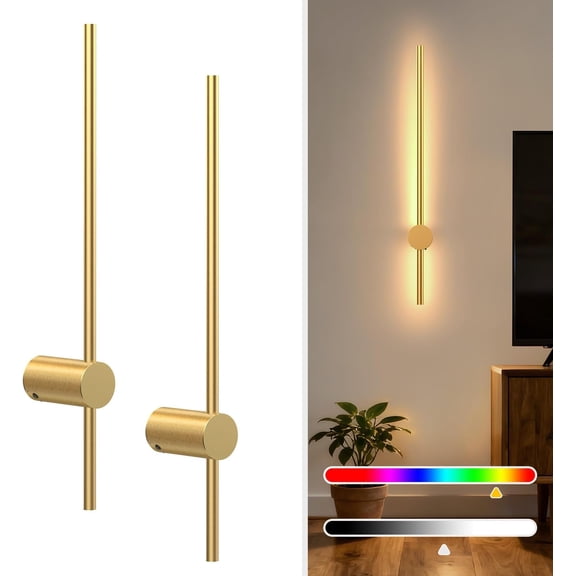 24 Inch  Operated Wall Sconce Set of 2, Minimalist   Wall Lights with Remote, 10 Colors Dimmable  Wall Lamp for  Room  Hallway