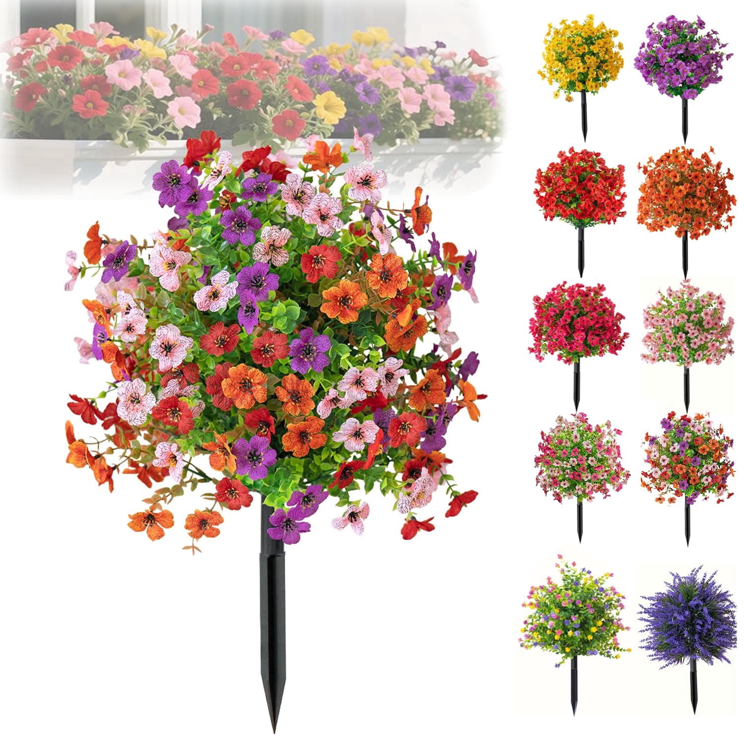 24 Inch Outdoor Artificial Flower Stakes with Ground Spike – Lifelike Faux Flowers for Lawn, Garden, Yard, Patio & Home Décor