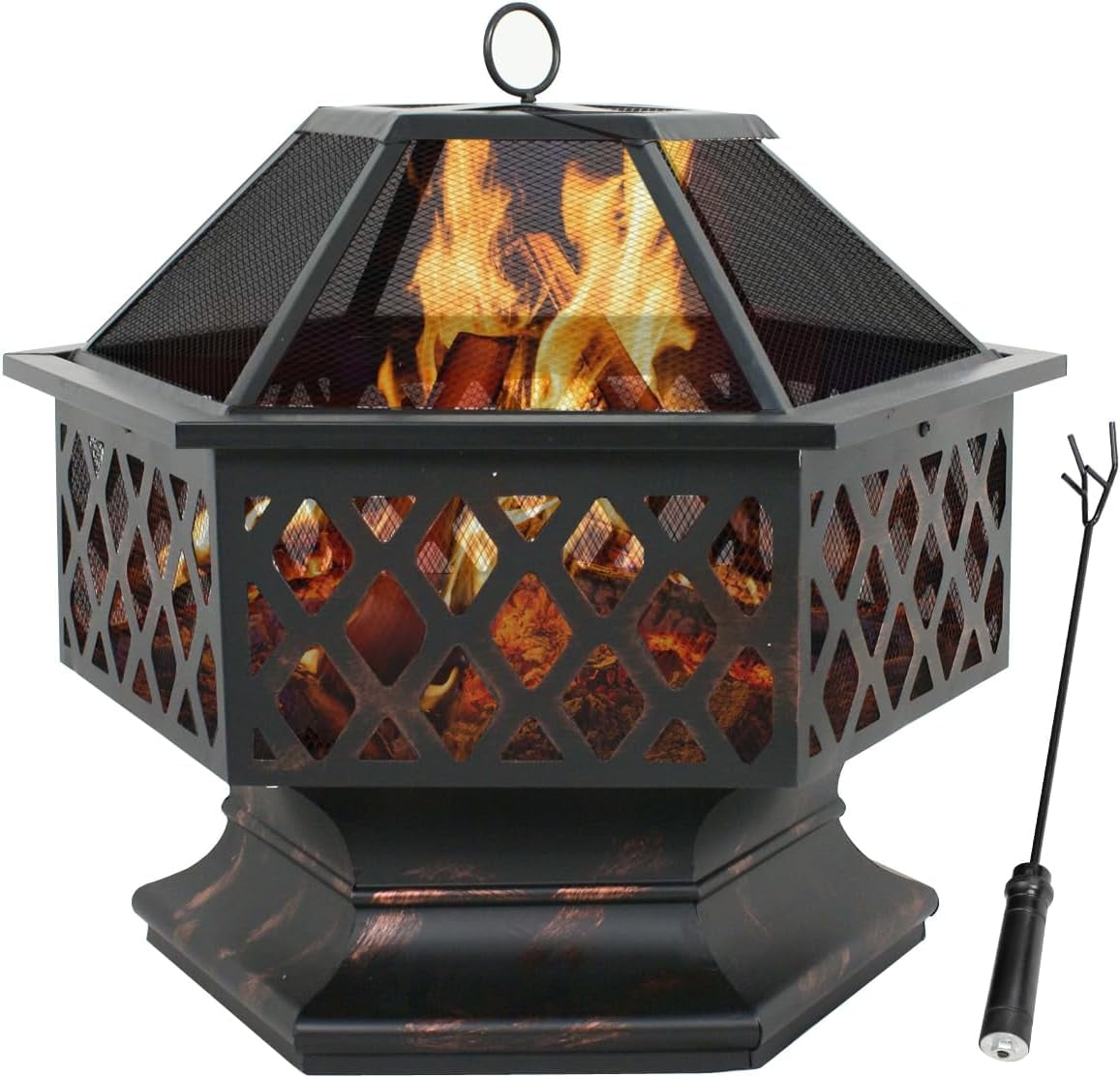 24 Inch Outdoor Fire Pit with Spark Screen, Outdoor Wood Burning